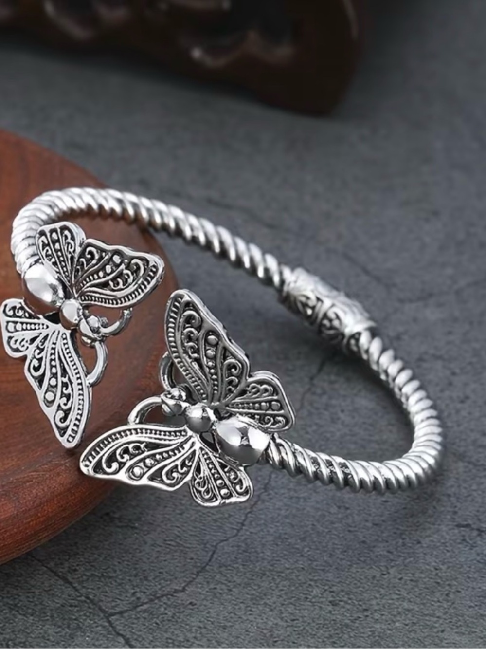 Silver Butterfly Open Bangle Bracelet - Women Jewelry